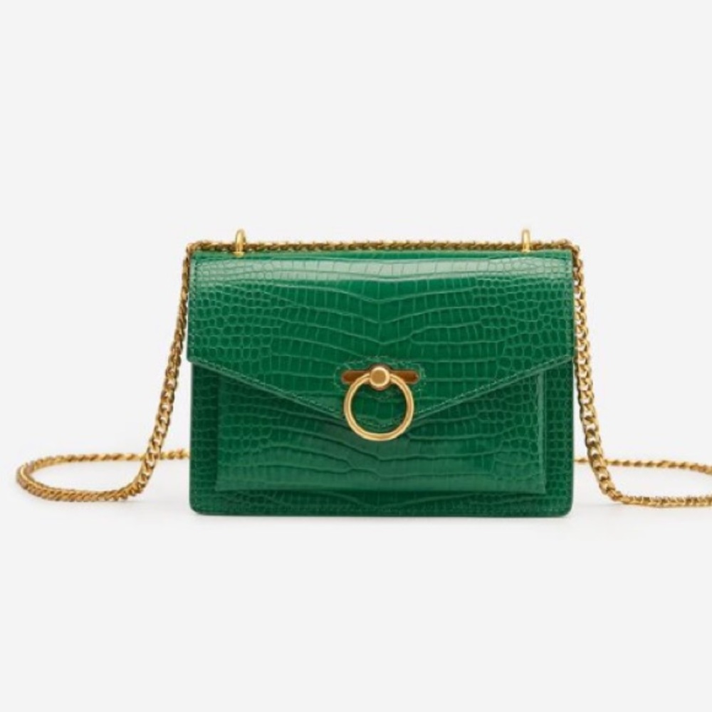 Green Vegan Leather Croc Detail bag
